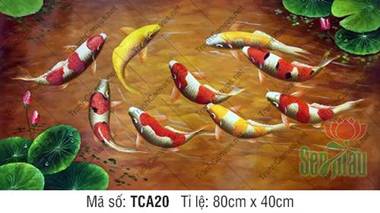 Bức Tranh Cửu Ngư TCA20, vẻ đẹp cá Koi trên nền nước vàng