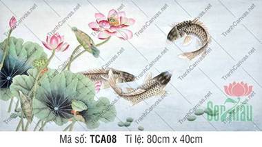 Hình Cá Chép May Mắn TCA08, nét vẽ thủy mặc ba chú cá chép