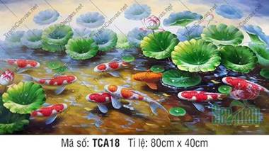 Hình Cửu Ngư Quần Hội TCA18, chín chú cá koi dưới đầm sen