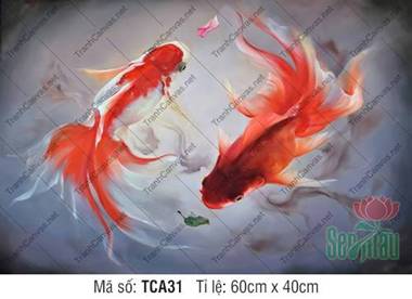 Tranh 2 Con Cá TCA31, nét vây mềm mại sắc đỏ nhịp nhàng