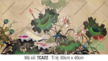 Tranh 3 Con Cá TCA22, Vẻ Đẹp Cá Koi Vờn Sen Thủy Mặc
