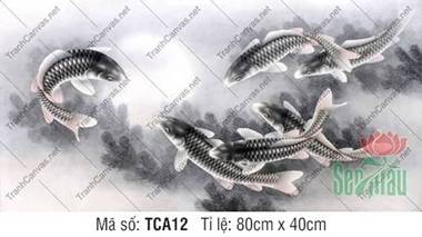 Tranh Cá Chép Đẹp Nhất TCA12, Vẻ Đẹp Thủy Mặc Đàn Cá Chép