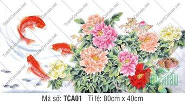 Tranh Cá Chép Hoa Mẫu Đơn TCA01, Sắc Hồng Mẫu Đơn Rực Rỡ