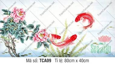 Tranh Cá Chép Phong Thủy TCA09, Vẻ Đẹp Thủy Mặc Hoa Mẫu Đơn