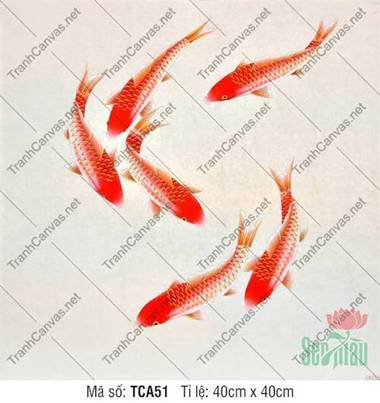 Tranh Cá Chép Phong Thủy TCA51, nét bơi uốn lượn sắc đỏ rực