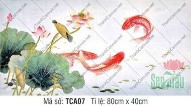 Tranh Cá Chép Tài Lộc TCA07, Nét Vẽ Thủy Mặc Đàn Cá Chép Đỏ