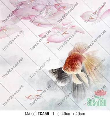 Tranh Cá Khổ Lớn TCA56, nét vây xòe rực rỡ dưới cánh sen Tranh Cá Khổ Lớn TCA56, nét vây xòe rực rỡ dưới cánh sen