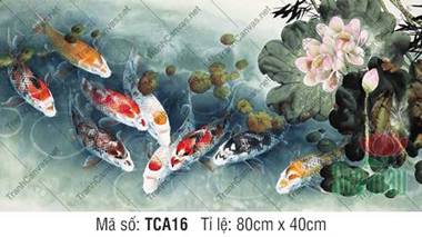 Tranh Cửu Ngư Cá Chép TCA16, Đàn Cá Lội Bên Khóm Sen