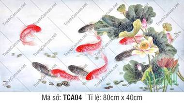 Tranh Cửu Ngư Đồ TCA04, Tuyệt Tác Thủy Mặc Hoa Sen Cá Chép