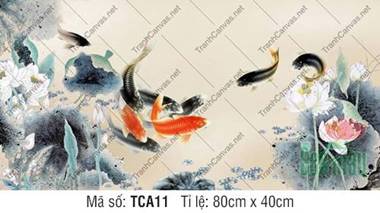 Tranh Cửu Ngư Hội Tụ TCA11, Đàn Cá Bơi Giữa Sen Trắng