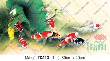 Tranh Cửu Ngư Quần Hội Đẹp TCA13, rực rỡ sắc màu chín cá koi