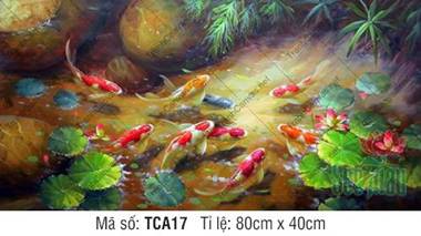 Tranh Cửu Ngư Quần Hội Hoa Sen TCA17, Vẻ Đẹp Đàn Cá Chép Vờn Nắng