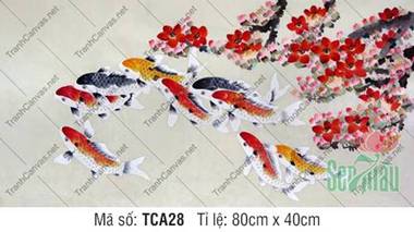 Tranh Cửu Ngư Quần Hội Khổ Lớn TCA28, rực rỡ sắc màu chín cá koi
