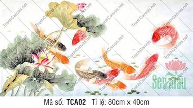 Tranh Cửu Ngư Quần Hội TCA02, Vẻ Đẹp Cá Chép Vờn Hoa Sen
