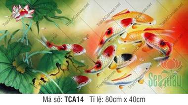 Tranh Cửu Ngư TCA14, Sắc Màu Rực Rỡ Chín Chú Cá Koi