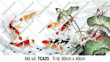 Tranh Vẽ Cửu Ngư Quần Hội TCA25, nét cọ thủy mặc mềm mại