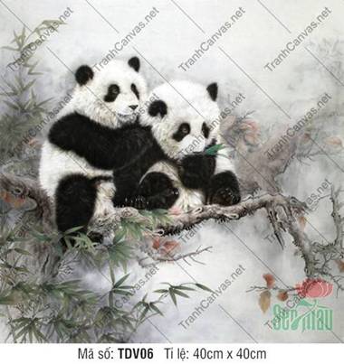 Tranh 2 Con Gấu Trúc TDV06, Họa Hình Đôi Gấu Trúc Thủy Mặc