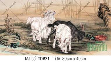 Tranh Tam Dương Khai Thái Đẹp TDV21, Họa Hình Ba Con Dê Thủy Mặc