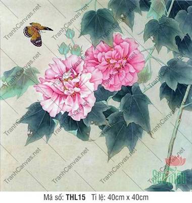 Tranh Hoa Bướm THL15, nét vẽ phù dung vờn bướm