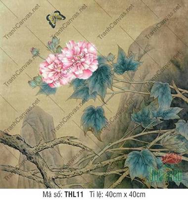 Tranh Hoa Cánh Bướm THL11, nét vẽ phù dung hoài cổ