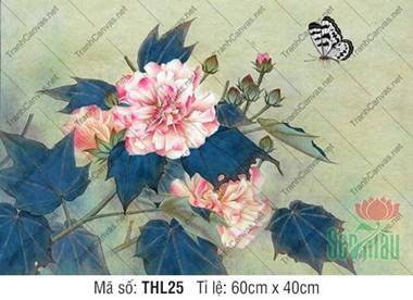 Tranh Hoa Cánh Bướm THL25, nét vẽ phù dung kiều diễm