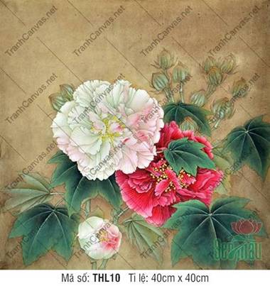 Tranh Hoa Đẹp Treo Tường THL10, đóa phù dung khoe sắc hoài cổ