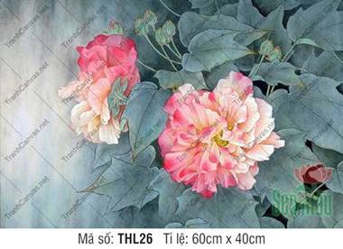 Tranh Hoa Đẹp Treo Tường THL26, đóa phù dung hồng rực rỡ