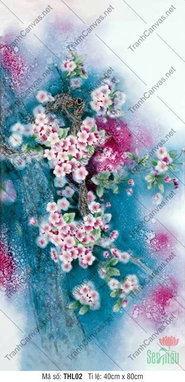 Tranh Hoa Nghệ Thuật THL02, nét vẽ hoa đào tinh tế