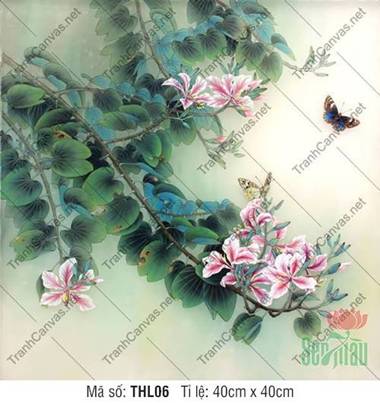 Tranh Hoa Và Bướm THL06, vũ điệu thiên nhiên sắc hồng