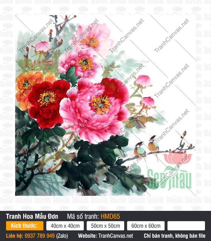 Hình Hoa Mẫu Đơn HMD65 Bức tranh Hình Hoa Mẫu Đơn HMD65 thể hiện đóa hoa hồng thắm cùng nét cọ thủy mặc
