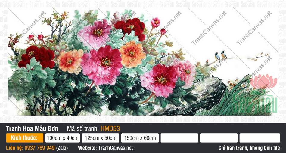 Tranh Hoa Mẫu Đơn Đẹp HMD53 Bức tranh hoa mẫu đơn đẹp HMD53 thể hiện vòm hoa ngũ sắc lộng lẫy