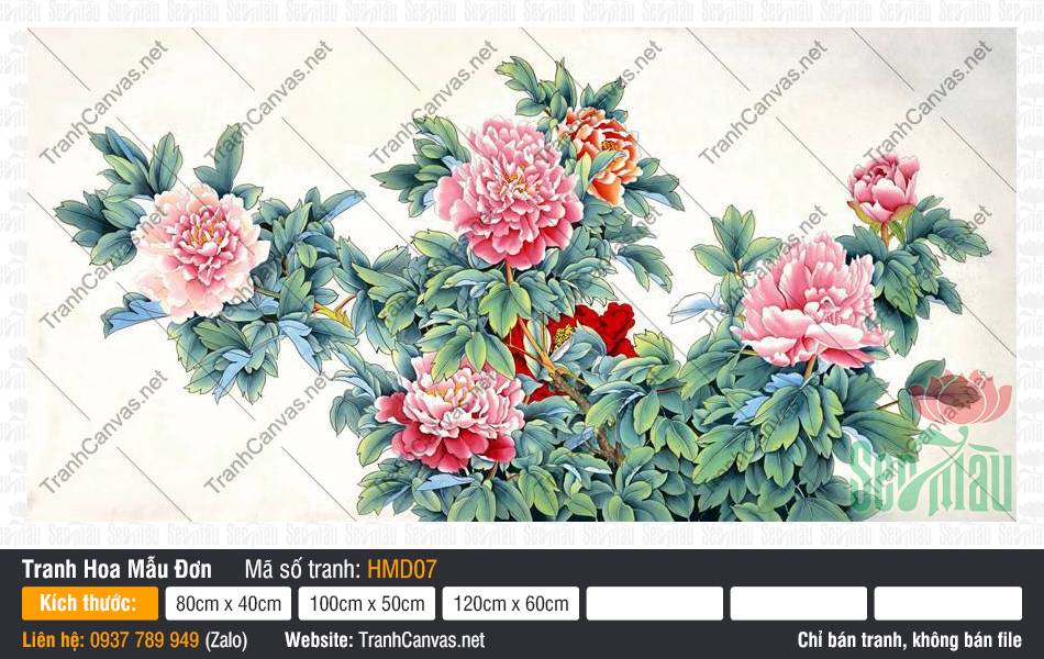 Tranh Hoa Mẫu Đơn Phòng Khách HMD07 Tranh Hoa Mẫu Đơn Phòng Khách HMD07 rực rỡ sắc hồng đan vòm lá xanh