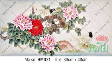 Hình Ảnh Tranh Hoa Mẫu Đơn HMD21, Bức Họa Sắc Đỏ Hồng Rực Rỡ Hình Ảnh Tranh Hoa Mẫu Đơn HMD21, Bức Họa Sắc Đỏ Hồng Rực Rỡ