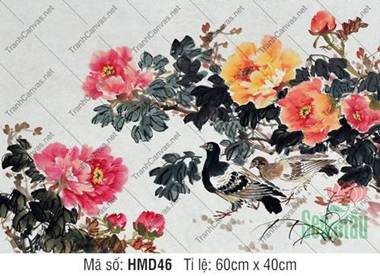 Hình Ảnh Tranh Hoa Mẫu Đơn HMD46, Đóa Hoa Rực Rỡ Và Đôi Chim Câu Hình Ảnh Tranh Hoa Mẫu Đơn HMD46, Đóa Hoa Rực Rỡ Và Đôi Chim Câu