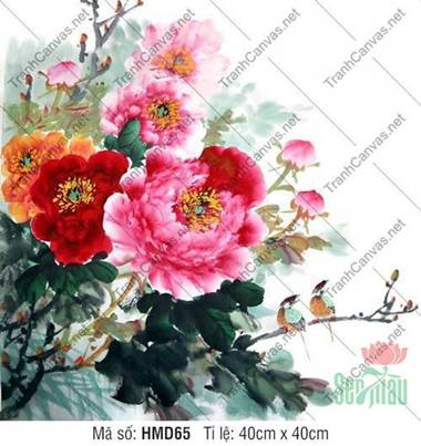 Hình Hoa Mẫu Đơn HMD65, nét vẽ thủy mặc tươi thắm Hình Hoa Mẫu Đơn HMD65, nét vẽ thủy mặc tươi thắm