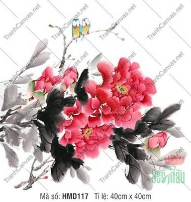 Hình Vẽ Hoa Mẫu Đơn Đẹp HMD117, sắc đỏ thắm cùng đôi chim nhỏ Hình Vẽ Hoa Mẫu Đơn Đẹp HMD117, sắc đỏ thắm cùng đôi chim nhỏ