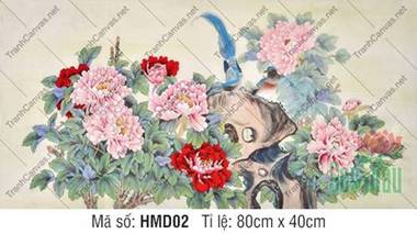 Tranh Hoa Mẫu Đơn Canvas HMD02, nét cọ hồng thắm bên mỏm đá Tranh Hoa Mẫu Đơn Canvas HMD02, nét cọ hồng thắm bên mỏm đá