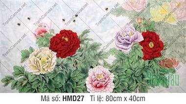 Tranh Hoa Mẫu Đơn Canvas HMD27, sắc hoa ngũ màu đan ong vờn Tranh Hoa Mẫu Đơn Canvas HMD27, sắc hoa ngũ màu đan ong vờn