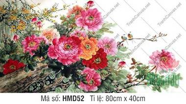 Tranh Hoa Mẫu Đơn Canvas HMD52, Vẻ Đẹp Thủy Mặc Đa Sắc Rực Rỡ Tranh Hoa Mẫu Đơn Canvas HMD52, Vẻ Đẹp Thủy Mặc Đa Sắc Rực Rỡ