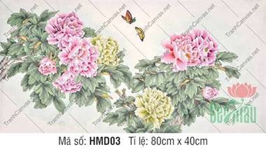 Tranh Hoa Mẫu Đơn Đẹp HMD03, Vẻ Đẹp Hồng Vàng Tinh Tế Tranh Hoa Mẫu Đơn Đẹp HMD03, Vẻ Đẹp Hồng Vàng Tinh Tế