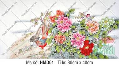 Tranh Hoa Mẫu Đơn HMD01, Bức Họa Mẫu Đơn Rực Rỡ Cùng Đôi Chim Tranh Hoa Mẫu Đơn HMD01, Bức Họa Mẫu Đơn Rực Rỡ Cùng Đôi Chim