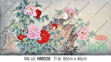 Tranh Hoa Mẫu Đơn HMD26, vẻ đẹp kiêu sa và đôi chim bồ câu Tranh Hoa Mẫu Đơn HMD26, vẻ đẹp kiêu sa và đôi chim bồ câu