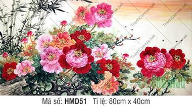 Tranh Hoa Mẫu Đơn HMD51, Sắc Hồng Đỏ Bức Tranh Thủy Mặc Tranh Hoa Mẫu Đơn HMD51, Sắc Hồng Đỏ Bức Tranh Thủy Mặc