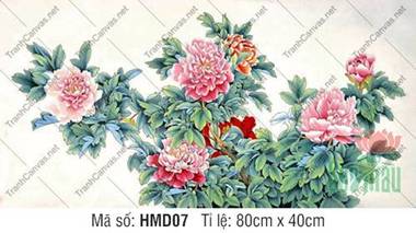 Tranh Hoa Mẫu Đơn Phòng Khách HMD07, sắc hồng rực rỡ đan vòm lá Tranh Hoa Mẫu Đơn Phòng Khách HMD07, sắc hồng rực rỡ đan vòm lá