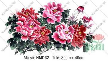 Tranh Hoa Mẫu Đơn Phòng Khách HMD32, Sắc Hồng Thủy Mặc Tranh Hoa Mẫu Đơn Phòng Khách HMD32, Sắc Hồng Thủy Mặc
