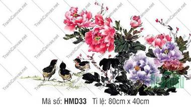 Tranh Hoa Mẫu Đơn Phong Thủy HMD33, Vẻ Đẹp Thủy Mặc Đài Các Tranh Hoa Mẫu Đơn Phong Thủy HMD33, Vẻ Đẹp Thủy Mặc Đài Các