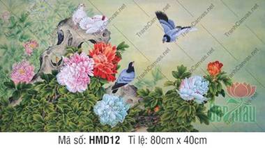 Tranh Mẫu Đơn Phú Quý HMD12, sắc hoa rạng rỡ bên cánh chim bay Tranh Mẫu Đơn Phú Quý HMD12, sắc hoa rạng rỡ bên cánh chim bay