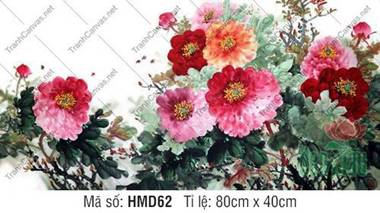 Tranh Mẫu Đơn Phú Quý HMD62, nét cọ thủy mặc sắc hồng rực rỡ Tranh Mẫu Đơn Phú Quý HMD62, nét cọ thủy mặc sắc hồng rực rỡ