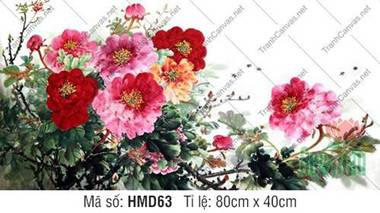 Tranh Vẽ Hoa Mẫu Đơn HMD63, sắc hoa đỏ hồng rực rỡ Tranh Vẽ Hoa Mẫu Đơn HMD63, sắc hoa đỏ hồng rực rỡ