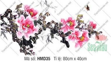 Tranh in Hoa Mẫu Đơn HMD35, Nét Cọ Thủy Mặc Phóng Khoáng Tranh in Hoa Mẫu Đơn HMD35, Nét Cọ Thủy Mặc Phóng Khoáng